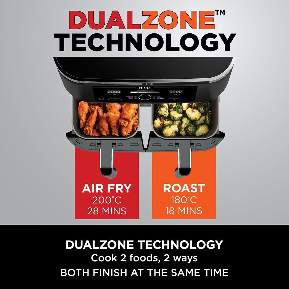 Ninja Foodi Dual Zone Digital Air Fryer, 2 Drawers, 7.6L, 6-in-1, Black AF300UK