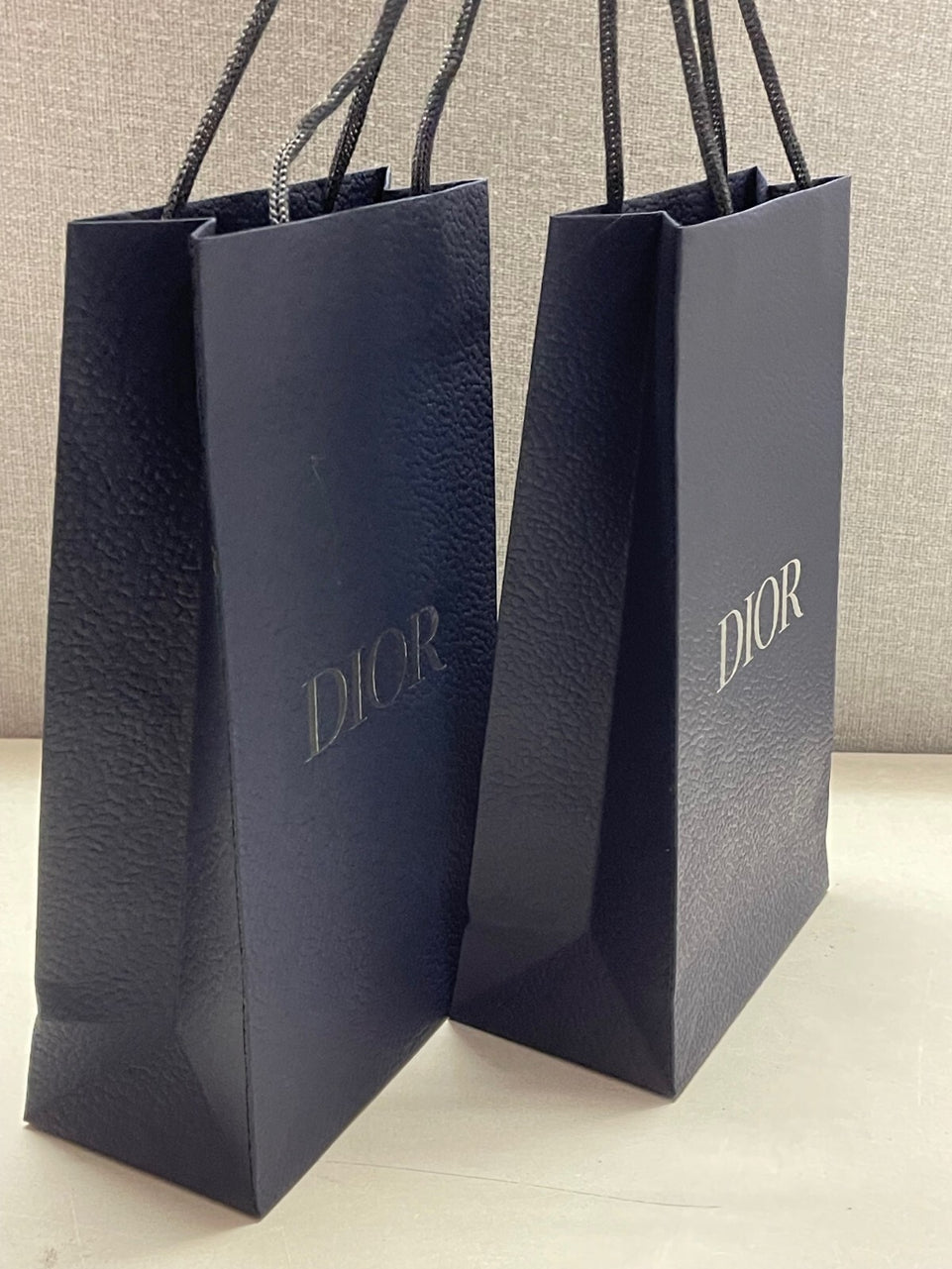 2x Dior Navy Paper Bag Flap Design With Silver Letters 26cmx15cmx8cm