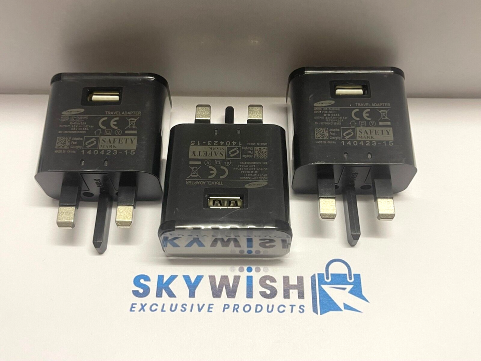 3 X Black Samsung USB- Fast -Charging Adaptive- Mains Charger 3 pin UK
