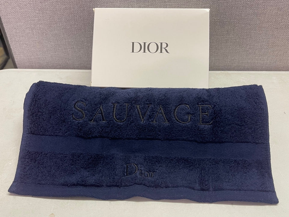 Christian Dior SAUVAGE SERVITTE Towel Dark Navy Blue Cotton 23x12 size