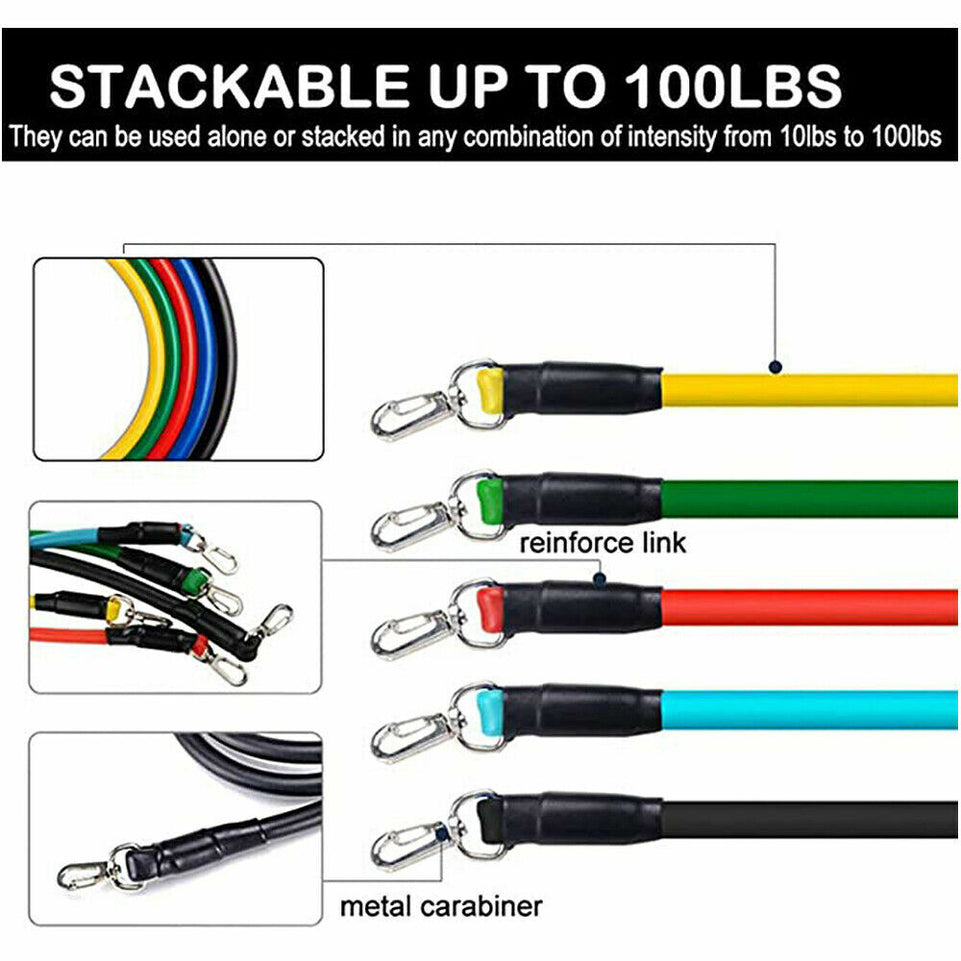 11PCS Set Resistance Bands Workout Exercise Crossfit Fitness Yoga Training Tubes