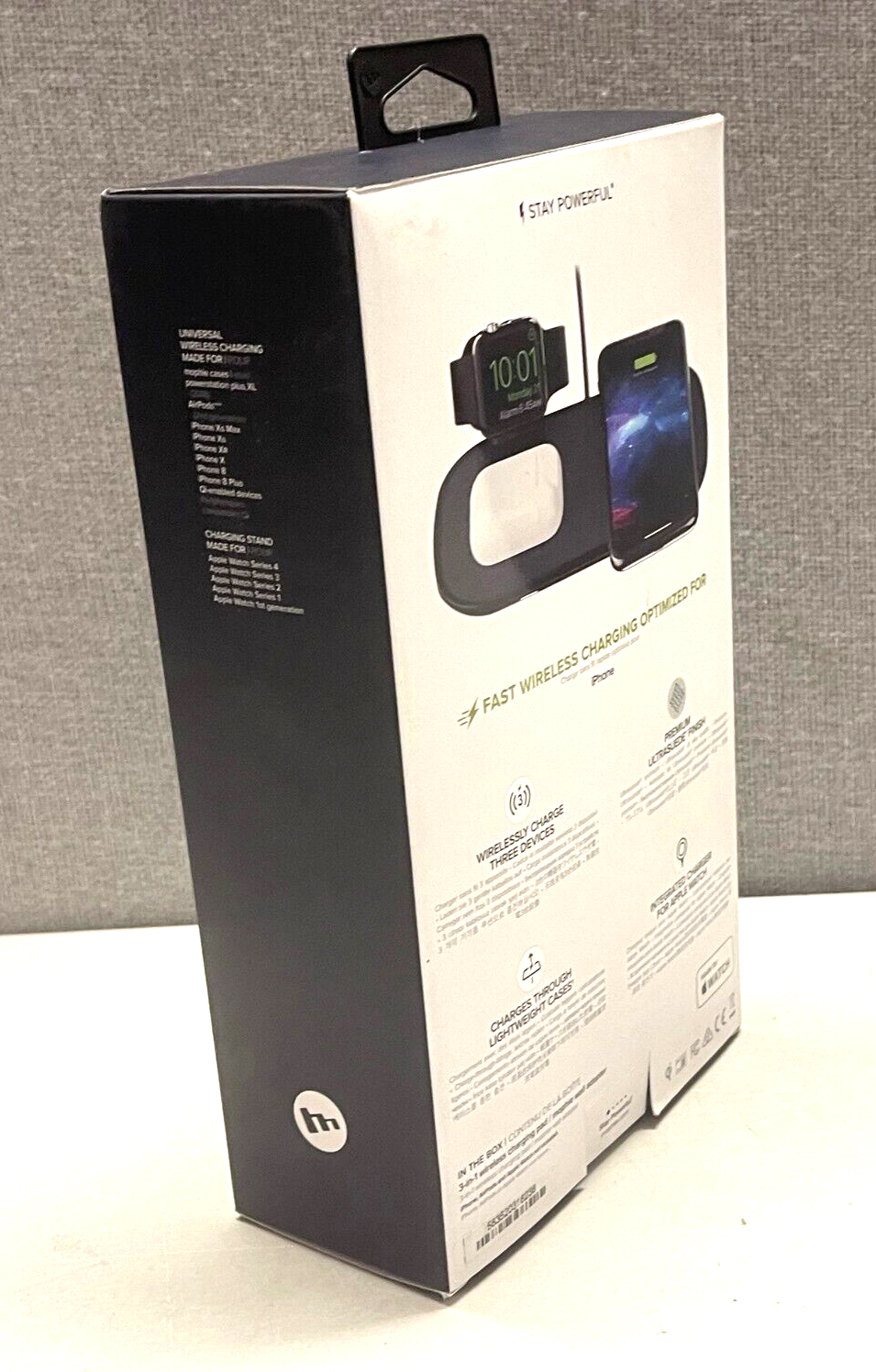 MOPHIE 3-IN-1 WIRELESS QI CHARGING PAD 7.5W FOR IPHONE HEADPHONES WATCH - BLACK