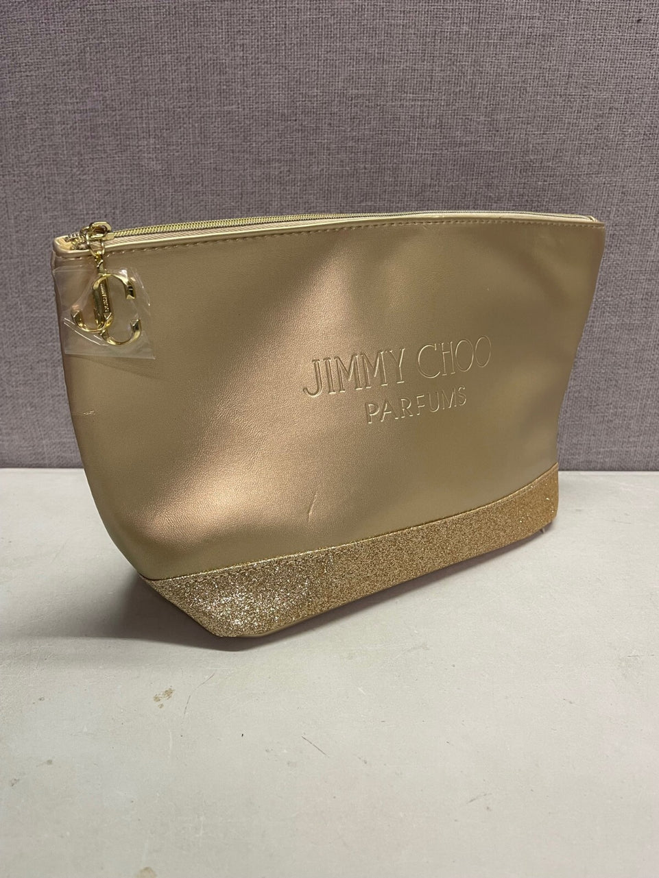 Jimmy Choo Parfums Gold Faux Leather & Glitter Trim Clutch Bag Brand New Wrapped