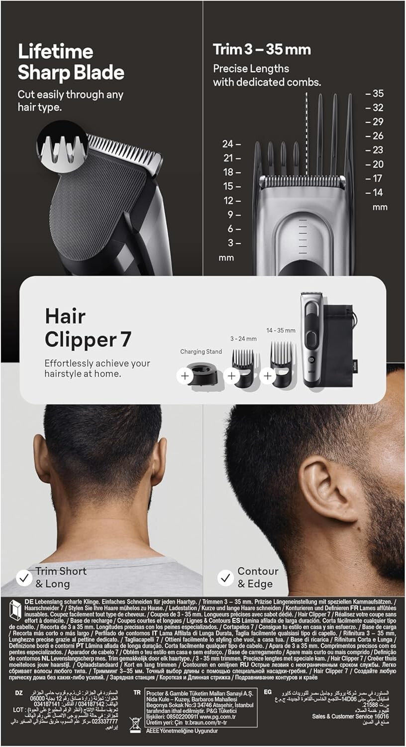 Braun Hair Clipper Series 7, Featuring Lifetime-Sharp Blades, Men's HC7390,