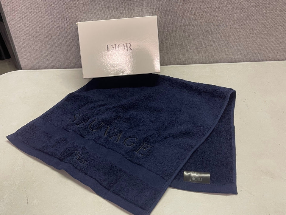 Christian Dior SAUVAGE SERVITTE Towel Dark Navy Blue Cotton 23x12 size