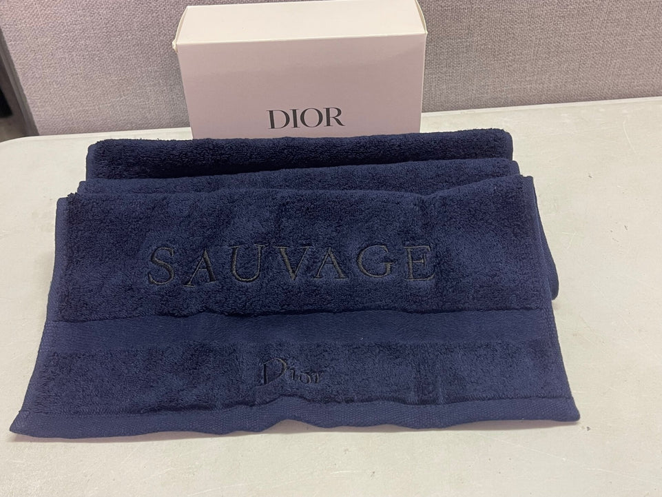 Christian Dior SAUVAGE SERVITTE Towel Dark Navy Blue Cotton 23x12 size