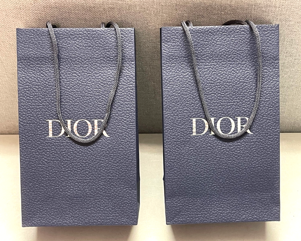 2x Dior Navy Paper Bag Flap Design With Silver Letters 26cmx15cmx8cm