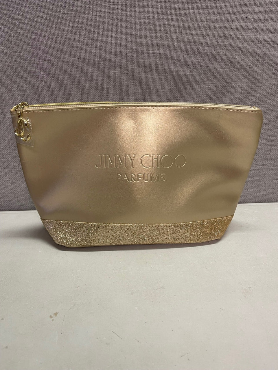 Jimmy Choo Parfums Gold Faux Leather & Glitter Trim Clutch Bag Brand New Wrapped