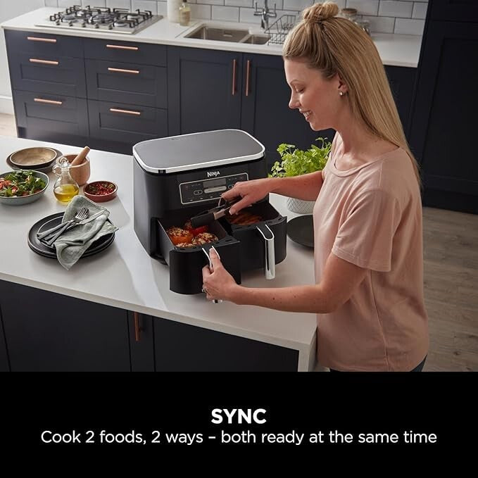 Ninja Foodi Dual Zone Digital Air Fryer, 2 Drawers, 7.6L, 6-in-1, Black AF300UK