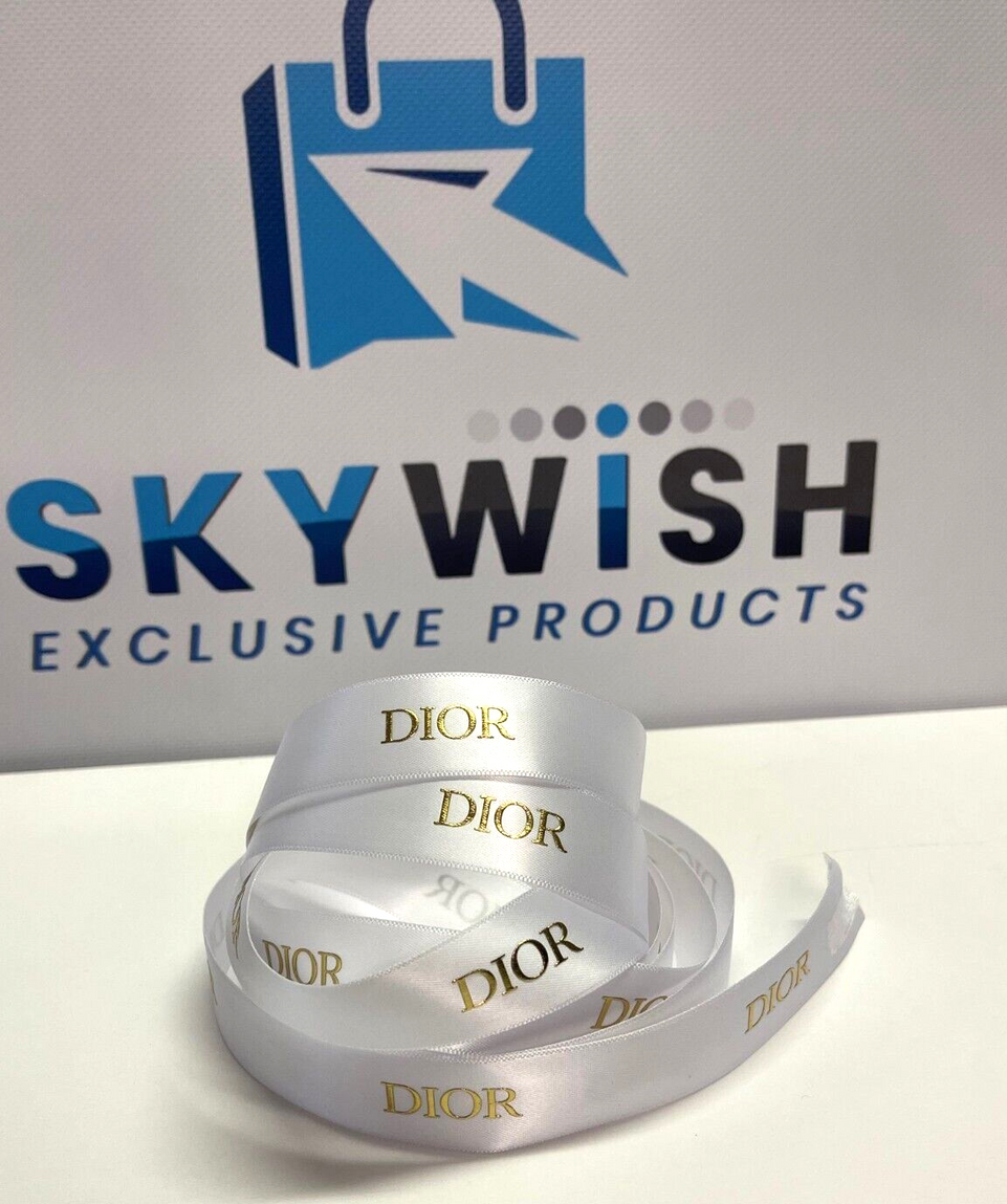 Authentic DIOR Ribbon White Satin w/ Gold logo 2cm Wide x 200cm NEW