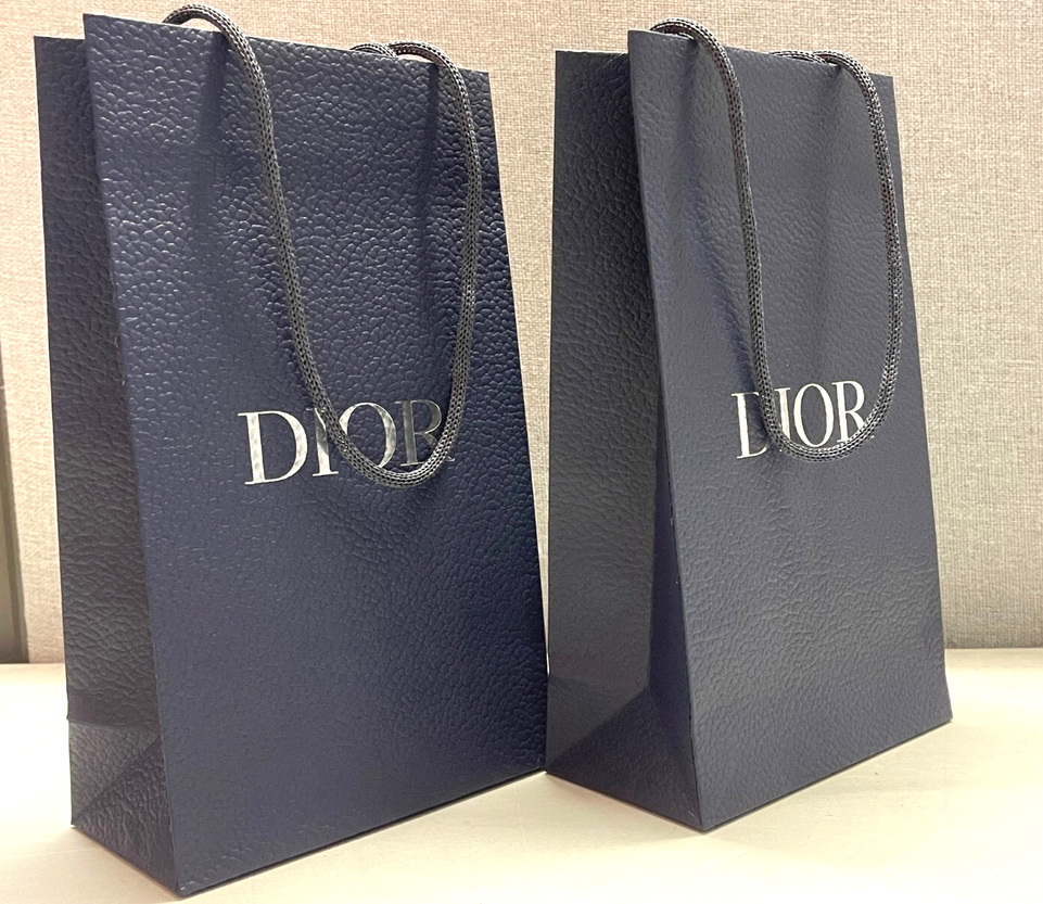 2x Dior Navy Paper Bag Flap Design With Silver Letters 26cmx15cmx8cm