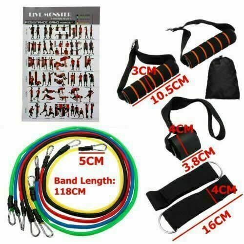 11PCS Set Resistance Bands Workout Exercise Crossfit Fitness Yoga Training Tubes