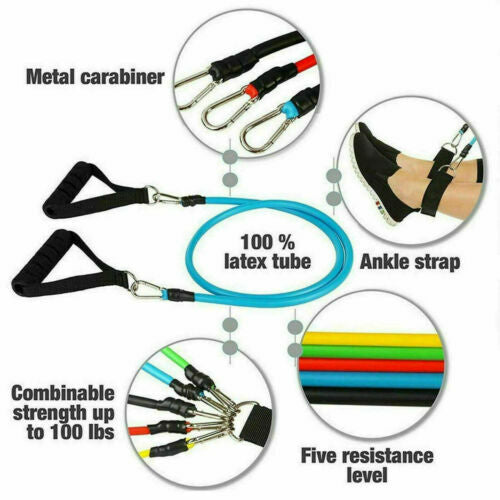 11PCS Set Resistance Bands Workout Exercise Crossfit Fitness Yoga Training Tubes