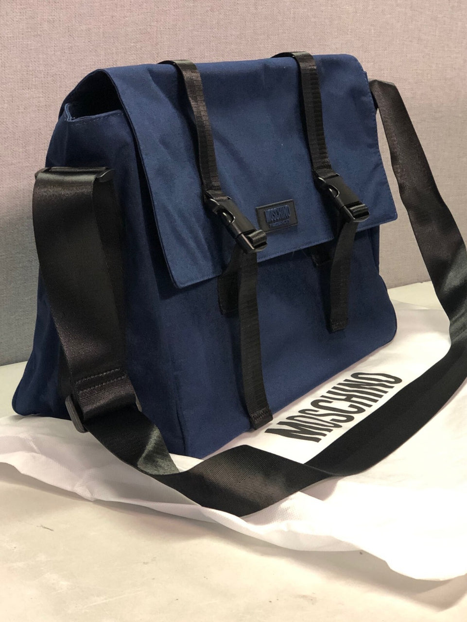 NEW Moschino Parfums Blue Satchel Travel / Work Weekend Shoulder Crossbody Bag
