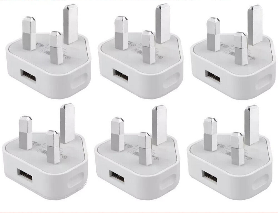 6 Pack UK USB Wall Charger 3 Pin Plug i GLOW Adapter For Phones, Tablets Power