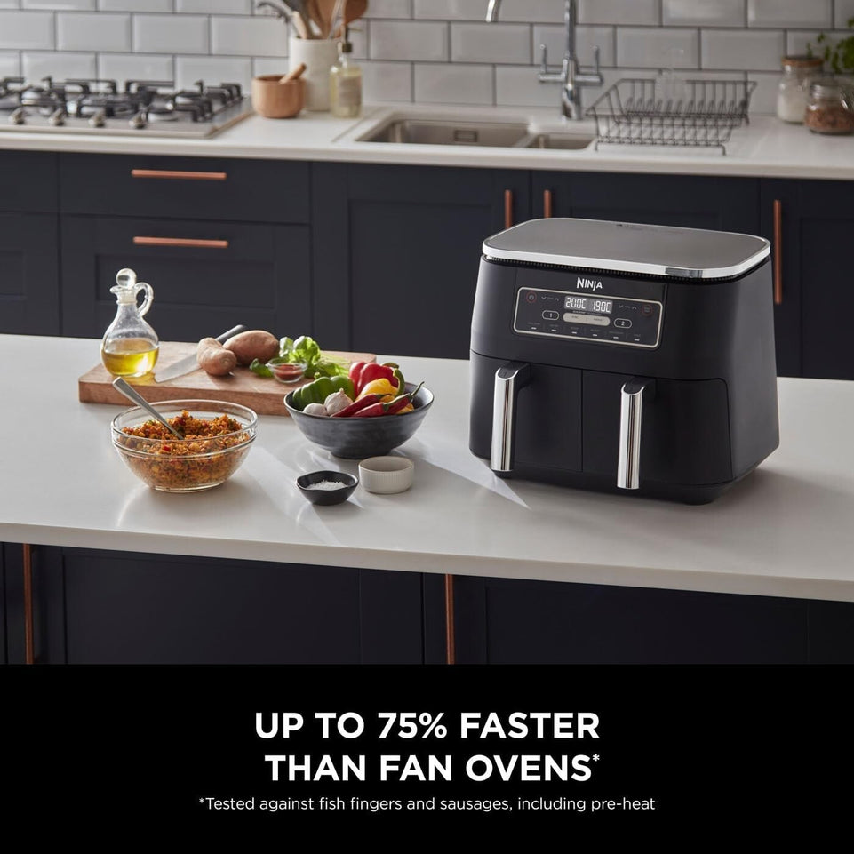 Ninja Foodi Dual Zone Digital Air Fryer, 2 Drawers, 7.6L, 6-in-1, Black AF300UK