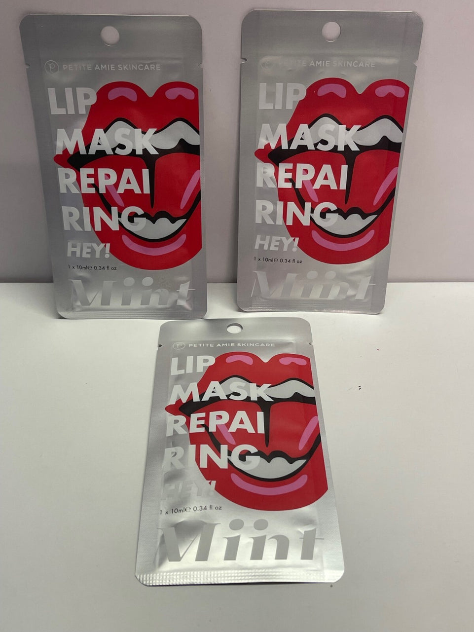 3 x PETITE AMIE REPAIRING HEY LIP MASKS Sachets Mint Flavour 10mlX3=30ML