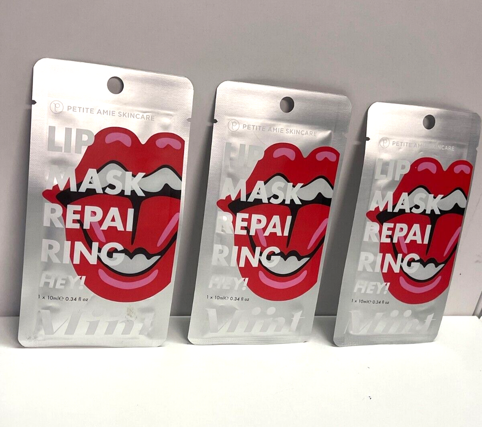 3 x PETITE AMIE REPAIRING HEY LIP MASKS Sachets Mint Flavour 10mlX3=30ML