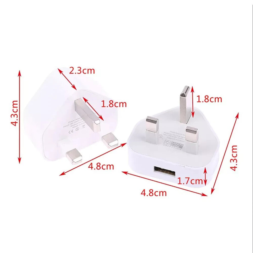 6 Pack UK USB Wall Charger 3 Pin Plug i GLOW Adapter For Phones, Tablets Power
