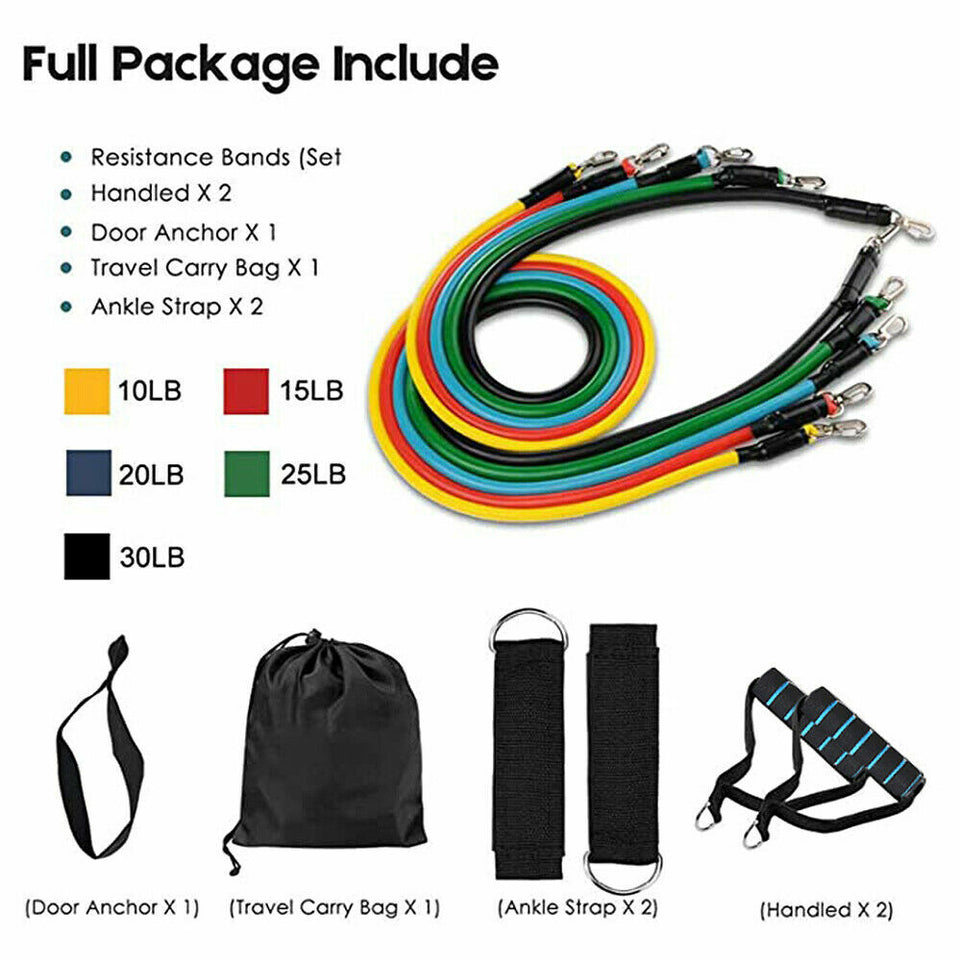 11PCS Set Resistance Bands Workout Exercise Crossfit Fitness Yoga Training Tubes