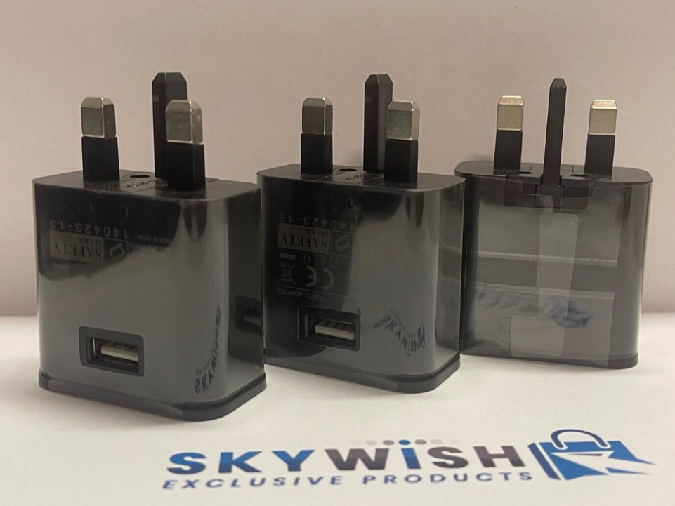 3 X Black Samsung USB- Fast -Charging Adaptive- Mains Charger 3 pin UK