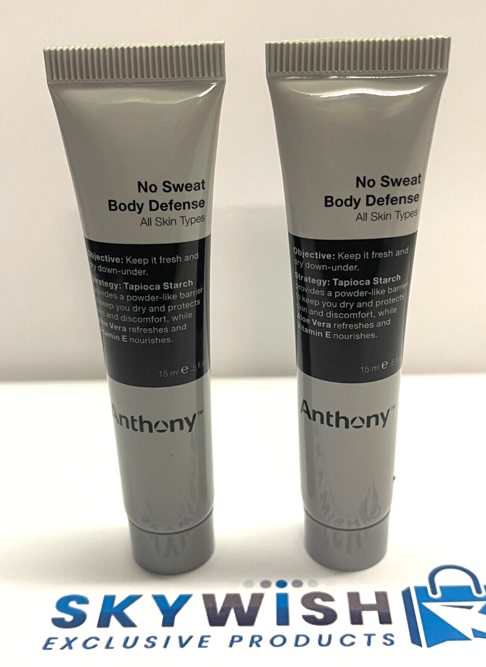 2x Anthony No Sweat Body Defense Talc and Parabens 15ml