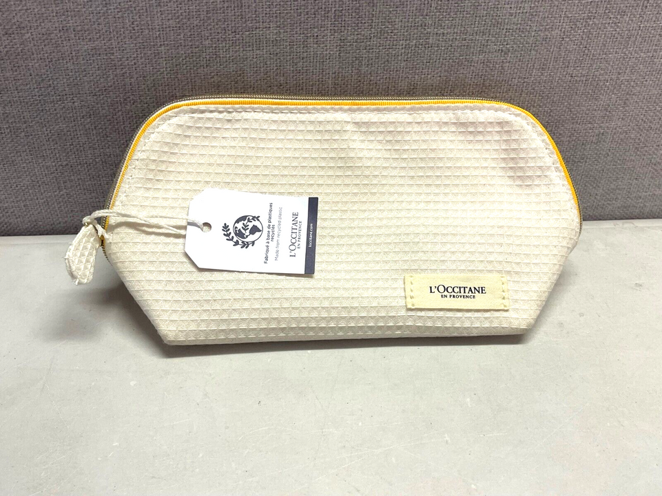 L'OCCITANE EN PROVENCE WHITE WAFFLE MATERIAL TOILETRIES BAG MAKE UP BAG NEW TAGS