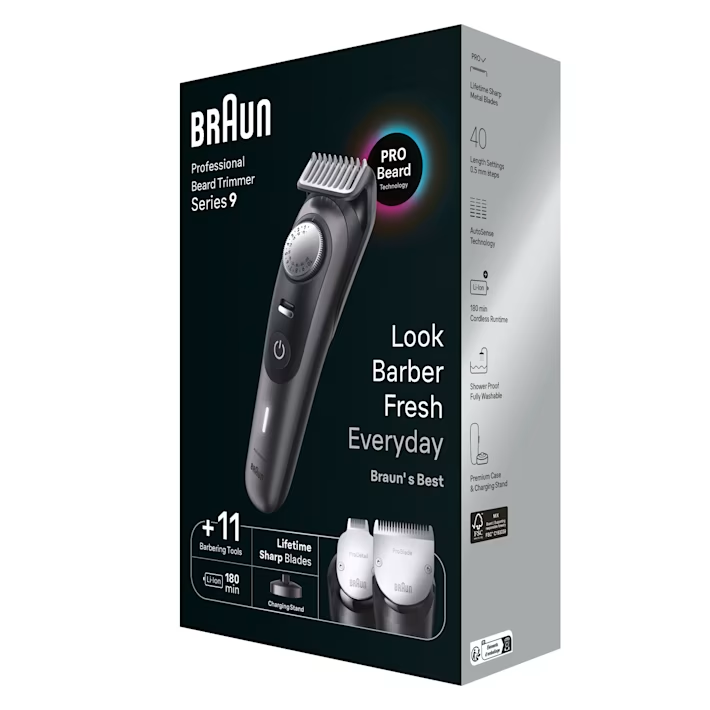 Braun Beard Trimmer Series 9 BT9441, Beard Trimmer Men Rechargeable Black