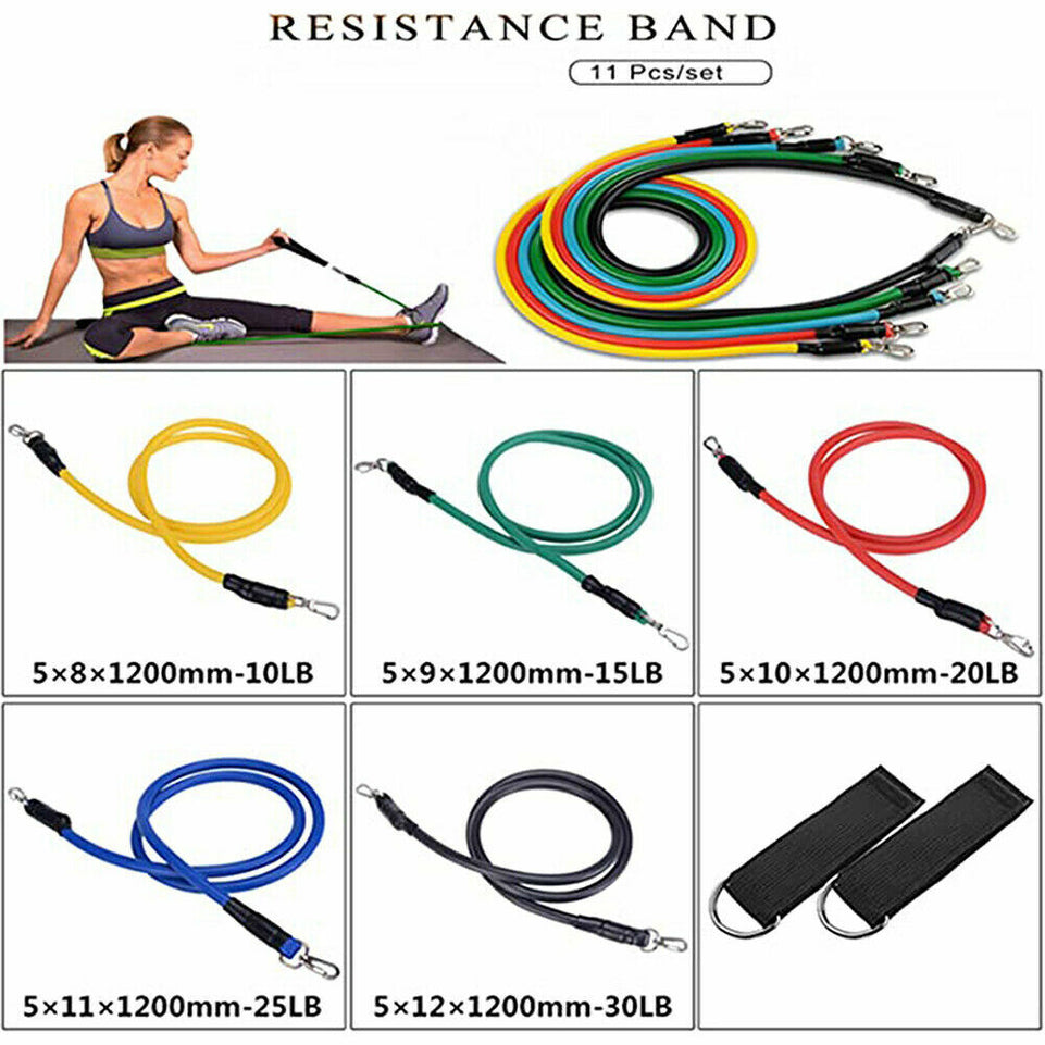 11PCS Set Resistance Bands Workout Exercise Crossfit Fitness Yoga Training Tubes