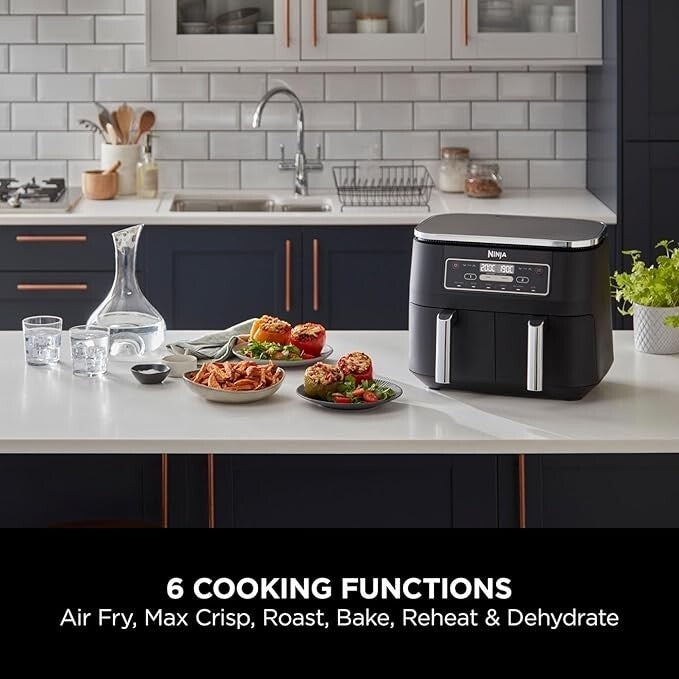 Ninja Foodi Dual Zone Digital Air Fryer, 2 Drawers, 7.6L, 6-in-1, Black AF300UK