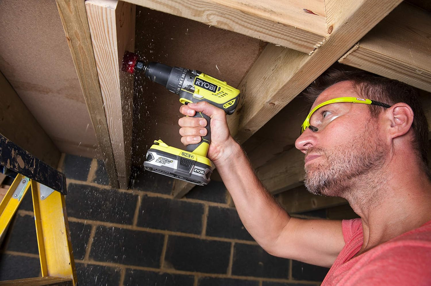 RYOBI 18 V ONE plus Cordless Combi Drill Starter Kit, Hyper Green, With 2 x 1.5 Ah Batteries