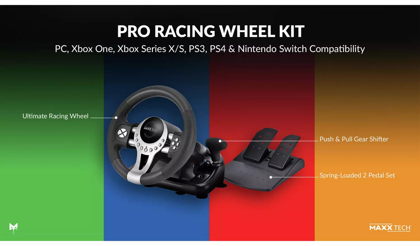 Maxx Tech Pro Racing Wheel Kit For PC, Xbox, PS4 & Switch