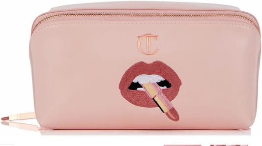 Charlotte Tilbury Pillow Talk Makeup Bag - Multi-Magic, Travel Cosmetic Bag in Pillow Talk Pink - Iconic Lip Print Design with Rose Gold Zip