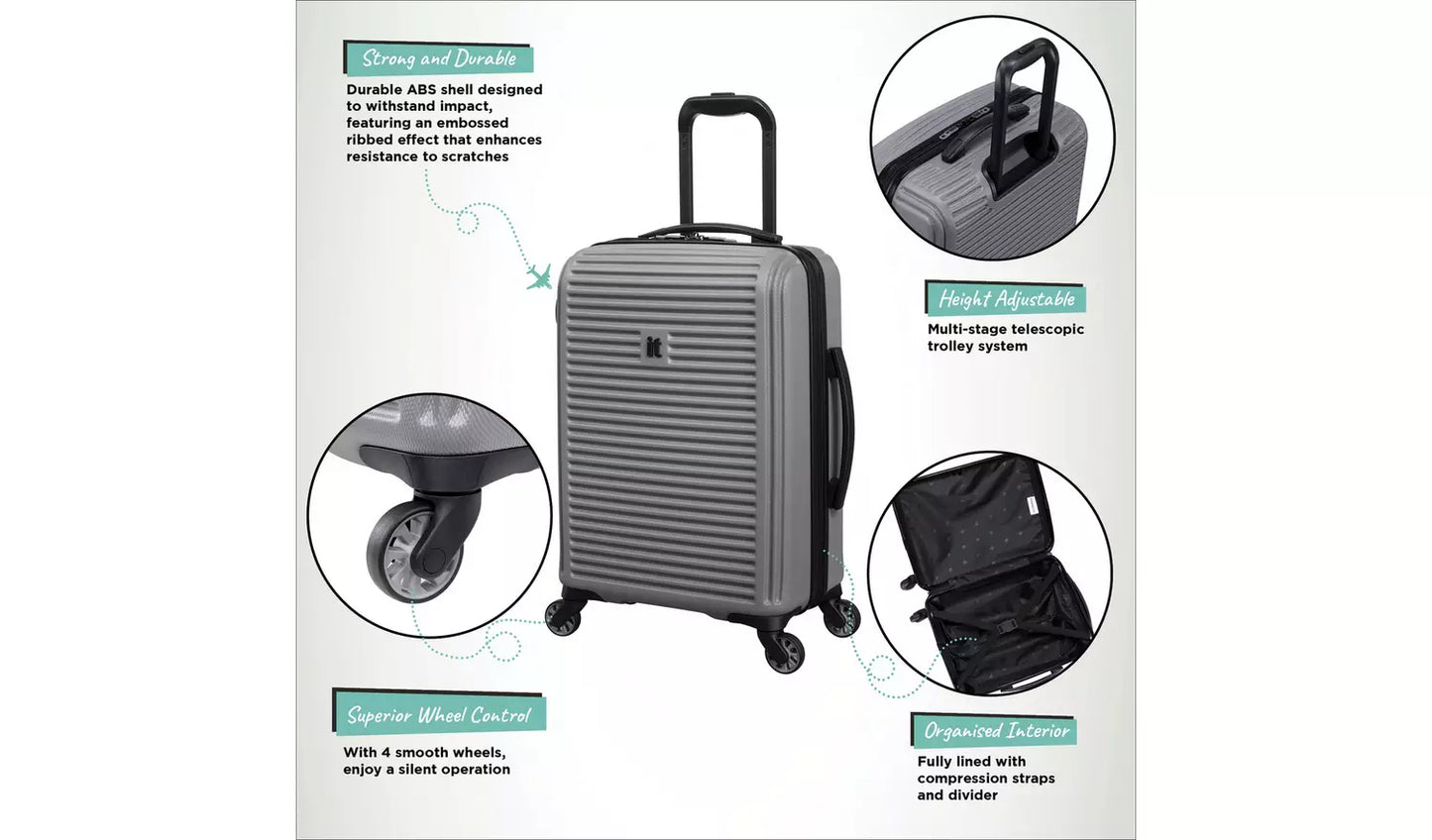 IT Luggage Shutter 3pc 8 Wheel Suitcase Set - Storm Front
