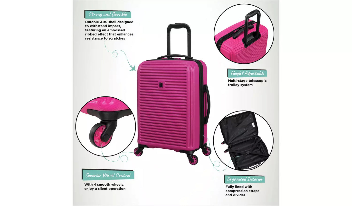IT Luggage Shutter 3pc 8 Wheel Hard Suitcase Set - Pink