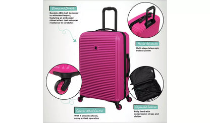 IT Luggage Shutter 3pc 8 Wheel Hard Suitcase Set - Pink