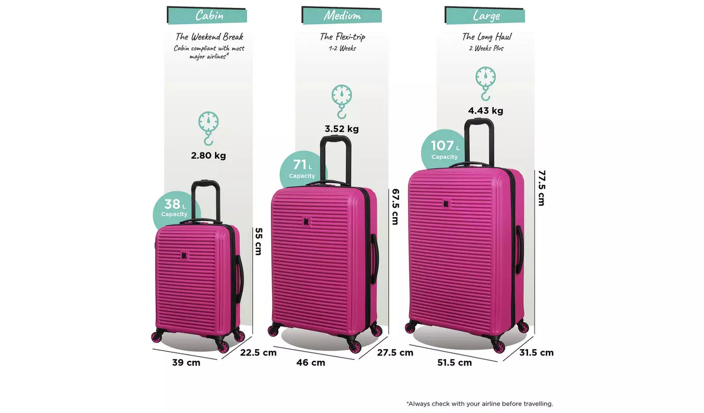 IT Luggage Shutter 3pc 8 Wheel Hard Suitcase Set - Pink