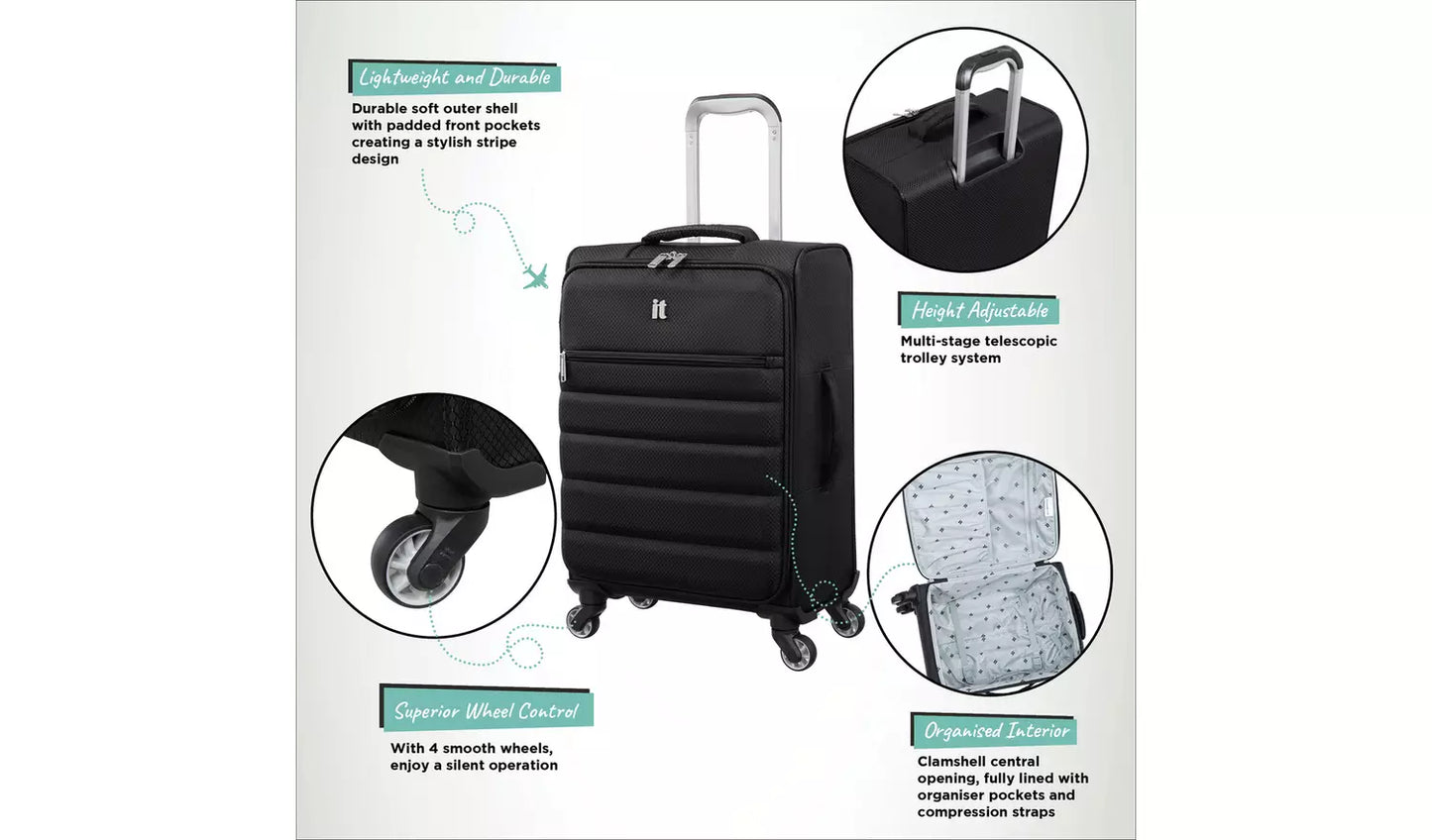 IT Luggage Striving 3pc 8 Wheel Suitcase Set - Black