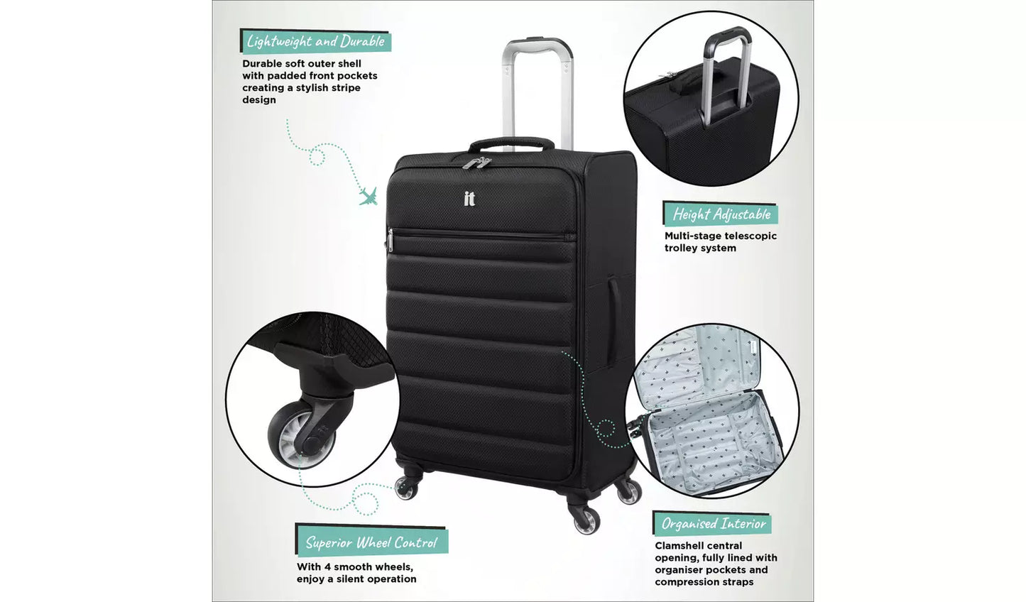 IT Luggage Striving 3pc 8 Wheel Suitcase Set - Black