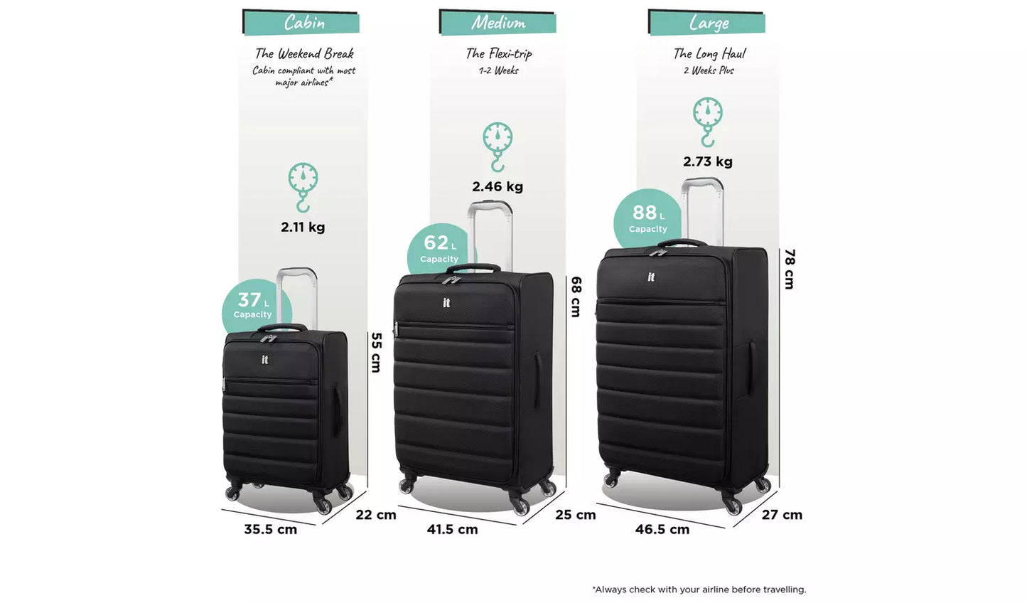 IT Luggage Striving 3pc 8 Wheel Suitcase Set - Black