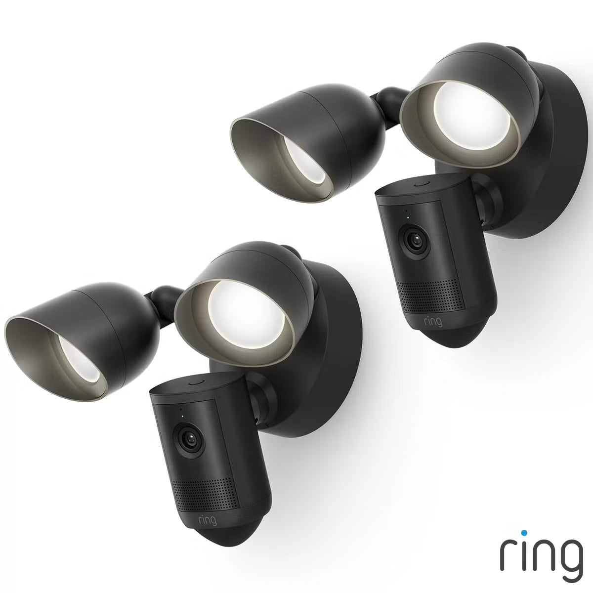 Ring Floodlight Cam (2nd Gen) - Wired - Black Security Camera - Retinal 2K - 2 Pack