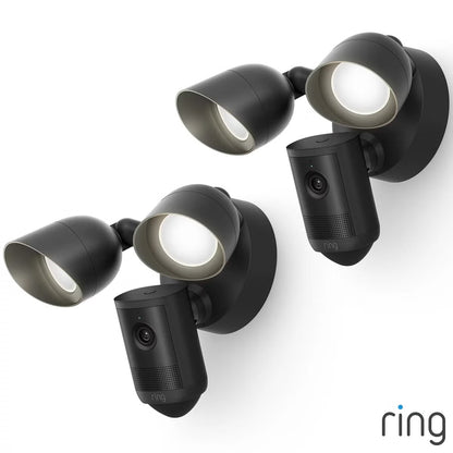 Ring Floodlight Cam (2nd Gen) - Wired - Black Security Camera - Retinal 2K - 2 Pack