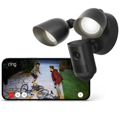 Ring Floodlight Cam (2nd Gen) - Wired - Black Security Camera - Retinal 2K - 2 Pack