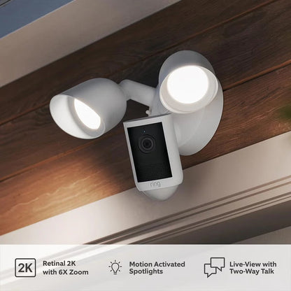 Ring Floodlight Cam (2nd Gen) - Wired - White Security Camera - Retinal 2K - 2 Pack