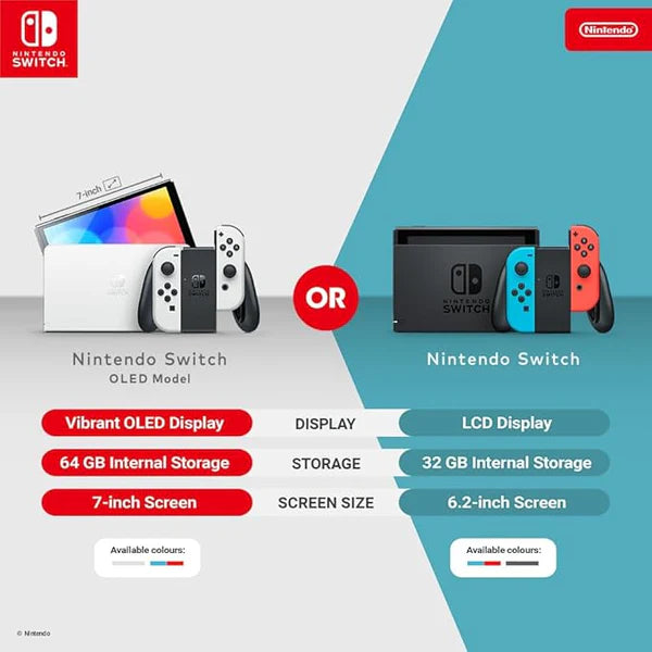 Nintendo Switch – OLED Model Console (White or Neon Red/Blue Joy-Con)