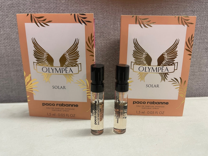 2 x PACO RABANNE OLYMPEA SOLAR 1.5ML EAU DE PARFUM INTENSE SAMPLE SPRAY