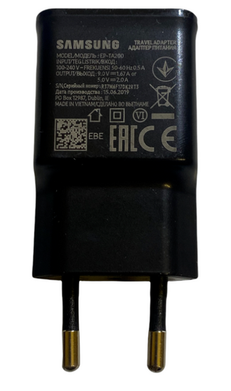 Genuine Samsung EP-TA20EBE - EU 2 Pin Black USB Charger Travel Adapter
