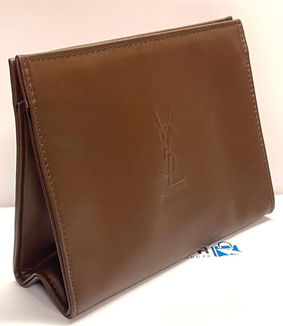 ysl trousse grand modele marron large pouch brown cosmetic makeup bag