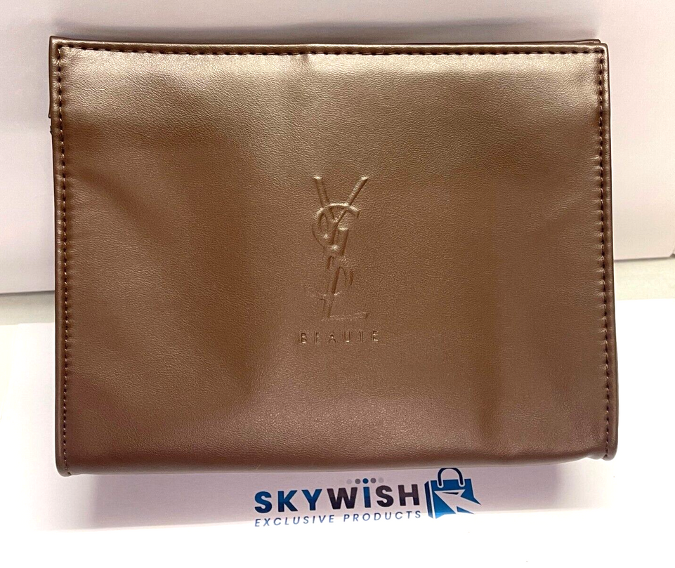 ysl trousse grand modele marron large pouch brown cosmetic makeup bag