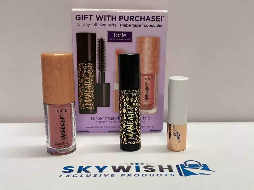 New Tarte Must Have Mini Trio 3 pc. Set Mascara,  Juicy Lip Plump  Cheek Plump